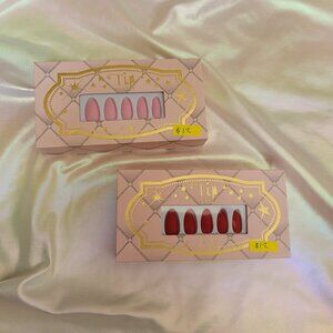 2 Sets Tip Beauty Selfie Pink & Scarlet Letter Red Nails 28 Faux Nails & Glue